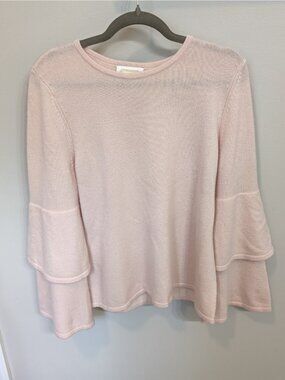 STS Sail to Sable Wool Cashmere Light Pink Bell Flare Sleeve Sweater Sz L